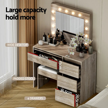 Artiss Dressing Table Set Stool 12 Led Bulbs Wood - Mekamart Australia