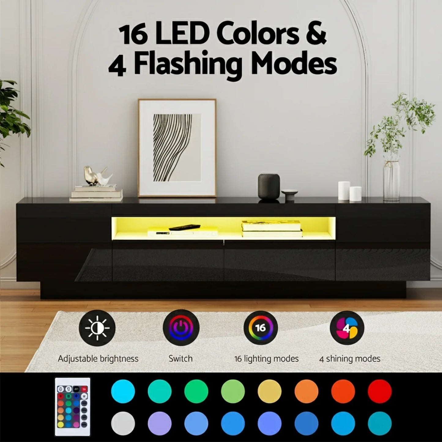 Artiss TV Unit Entertainment Unit Storage Drawer RGB LED 180cm Black - Mekamart Australia