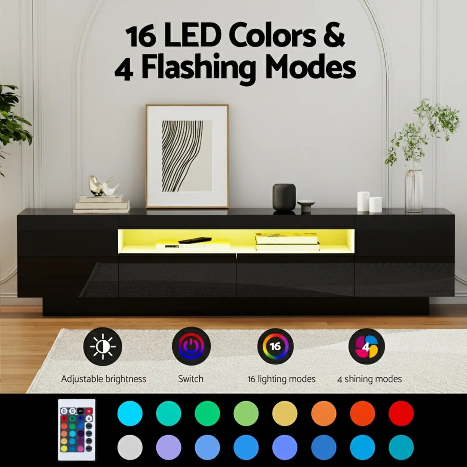 Artiss TV Unit Entertainment Unit Storage Drawer RGB LED 180cm Black - Mekamart Australia