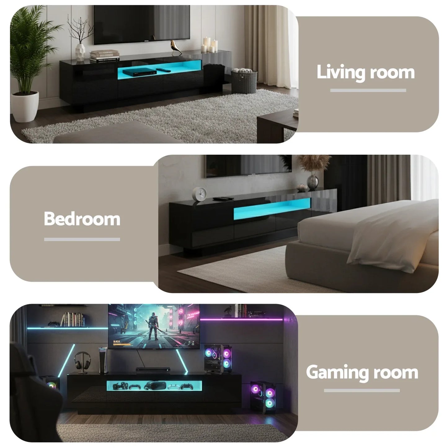 Artiss TV Unit Entertainment Unit Storage Drawer RGB LED 180cm Black - Mekamart Australia