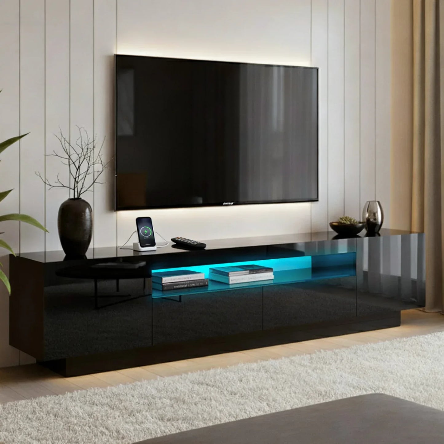 Artiss TV Unit Entertainment Unit Storage Drawer RGB LED 180cm Black - Mekamart Australia