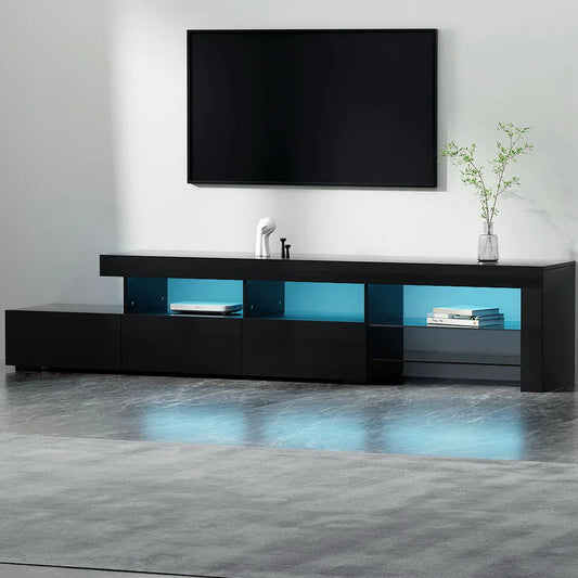 Artiss Entertainment Unit TV Cabinet LED 215cm Black Caya - Mekamart Australia