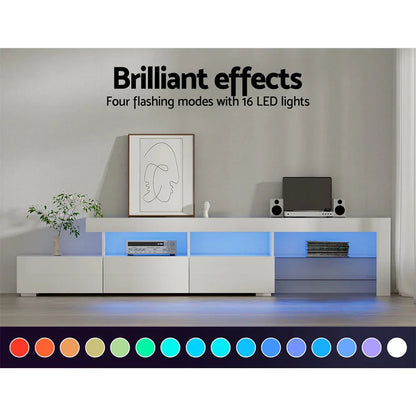 Artiss Entertainment Unit TV Cabinet LED 215cm White Caya - Mekamart Australia