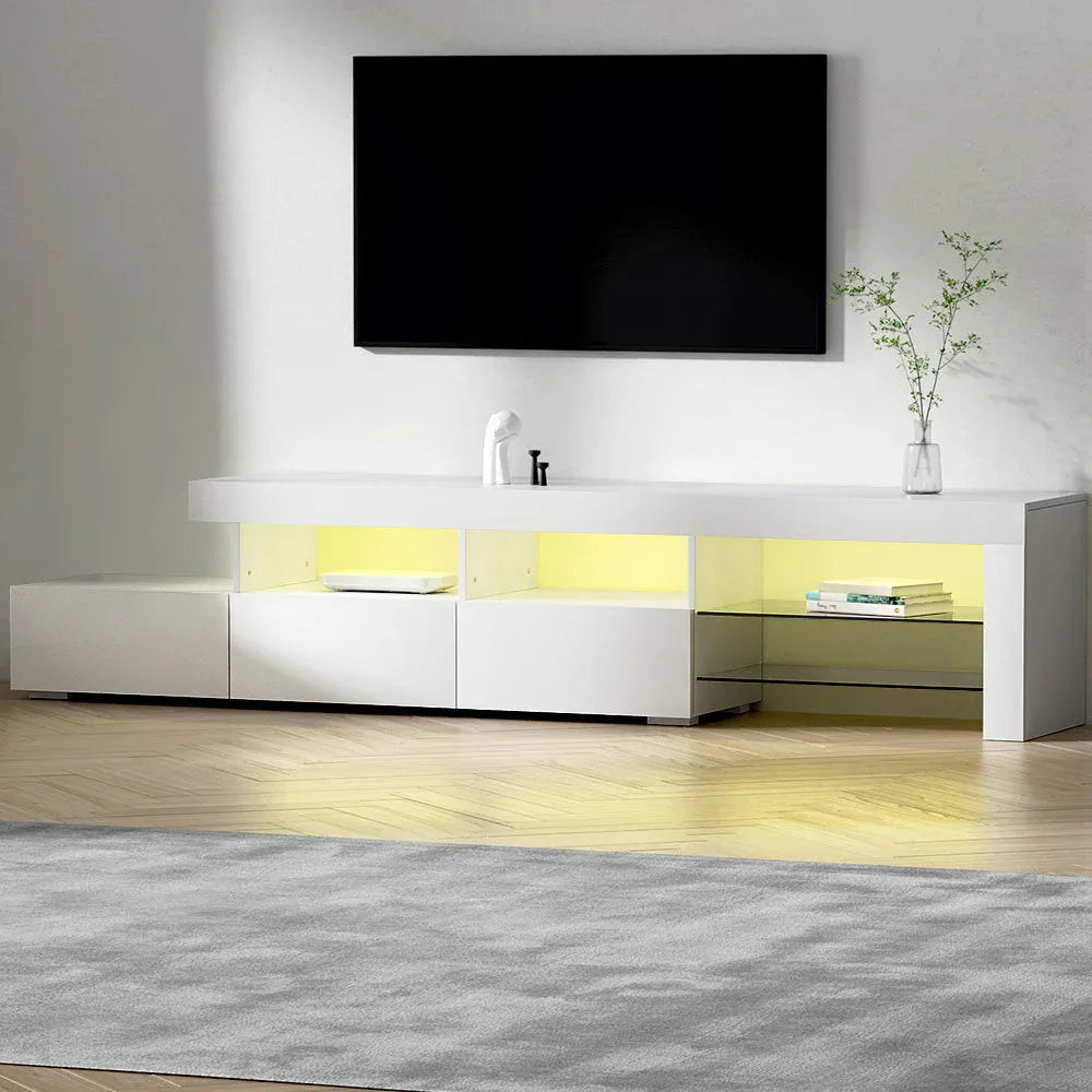 Artiss Entertainment Unit TV Cabinet LED 215cm White Caya - Mekamart Australia