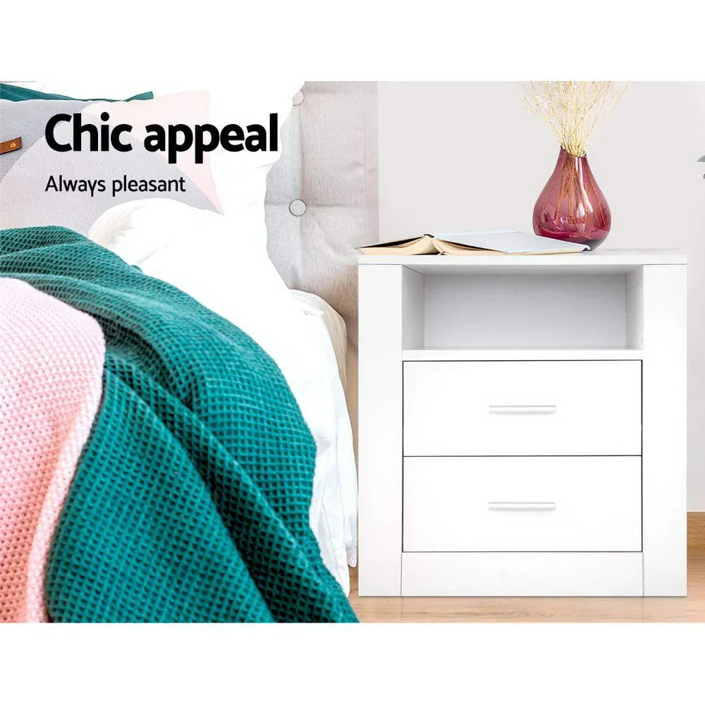 Artiss Bedside Table 2 Drawers with Shelf - TARA White - Mekamart Australia