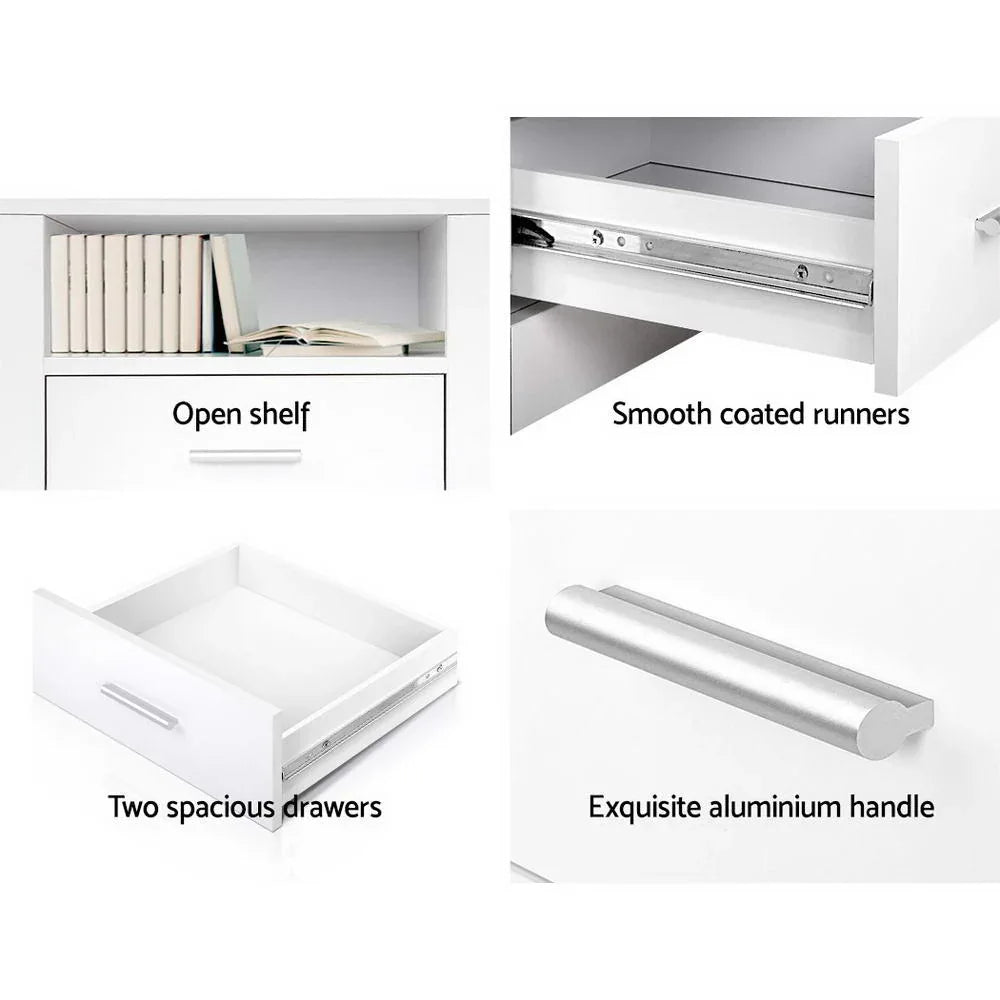 Artiss Bedside Table 2 Drawers with Shelf - TARA White - Mekamart Australia