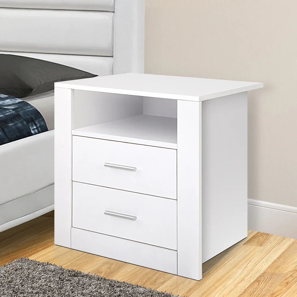 Artiss Bedside Table 2 Drawers with Shelf - TARA White - Mekamart Australia