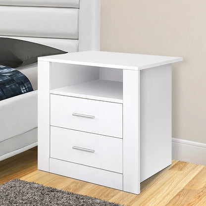 Artiss Bedside Table 2 Drawers with Shelf - TARA White - Mekamart Australia
