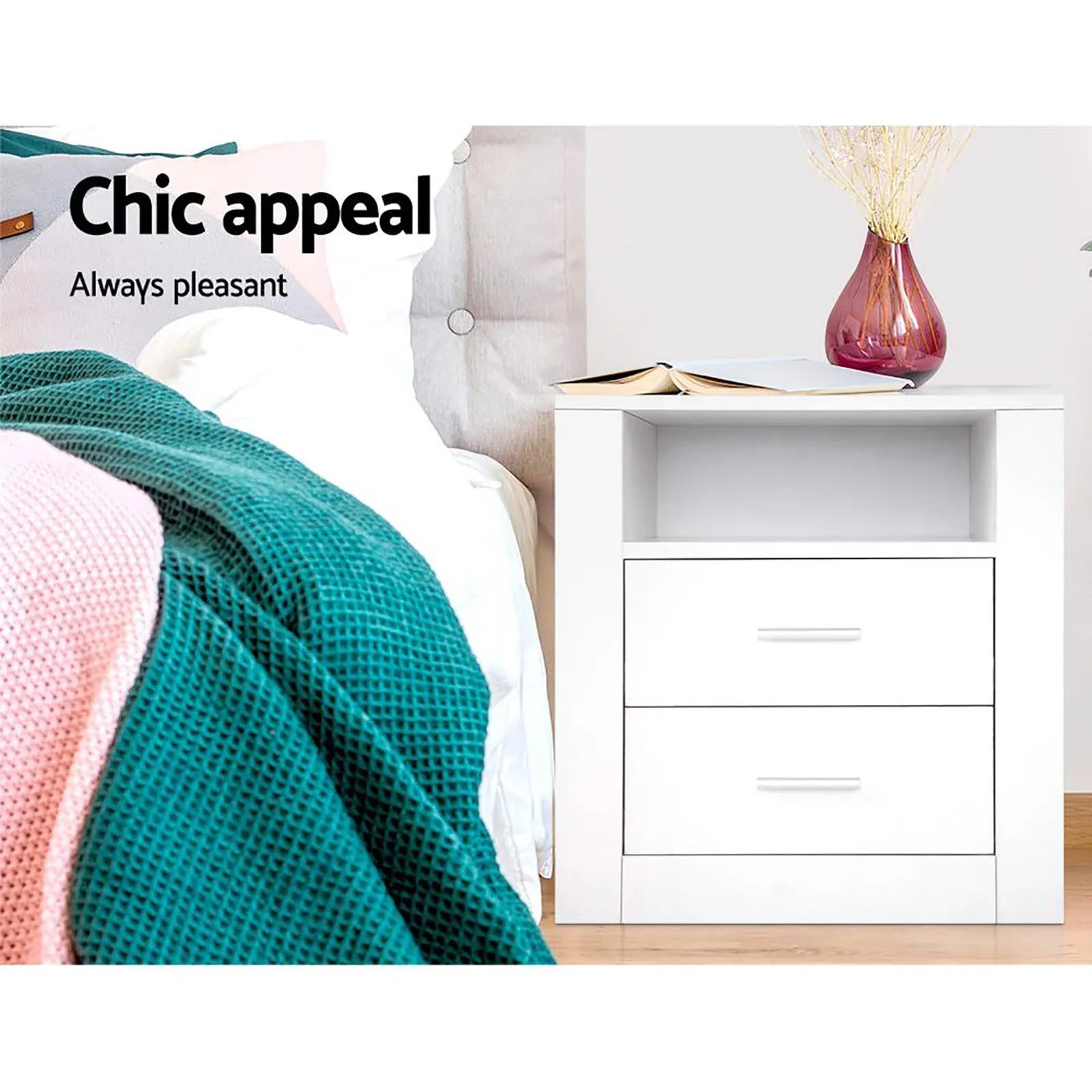 Artiss 2 X Bedside Table 2 Drawers with Shelf - TARA White - Mekamart Australia