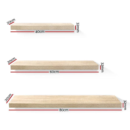 Artiss Floating Wall Shelf Set of 3 Oak - Mekamart Australia