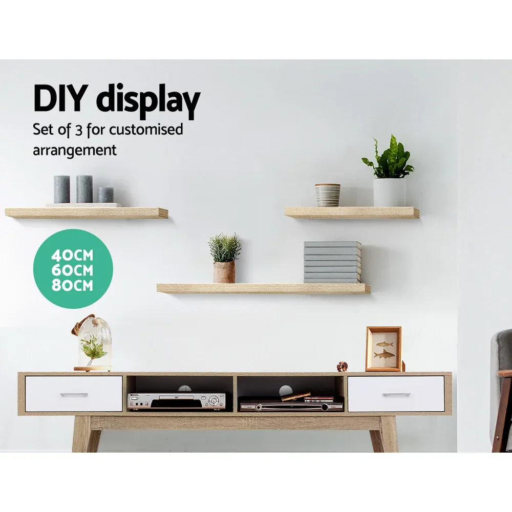 Artiss Floating Wall Shelf Set of 3 Oak - Mekamart Australia