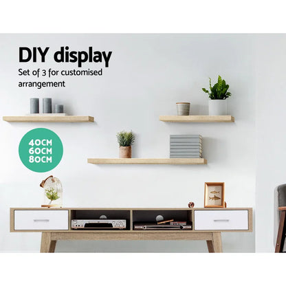 Artiss Floating Wall Shelf Set of 3 Oak - Mekamart Australia