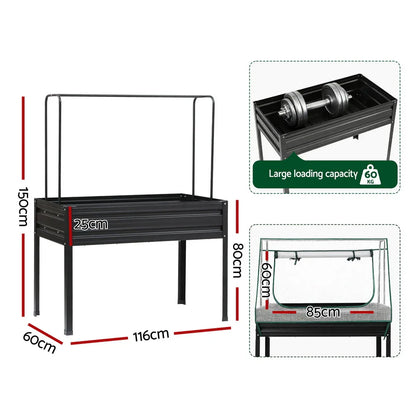 Green Fingers Elevated Metal Garden Bed Kit w Mini Greenhouse Cover 116x60cm Stand-Up Height Trellis - Mekamart Australia