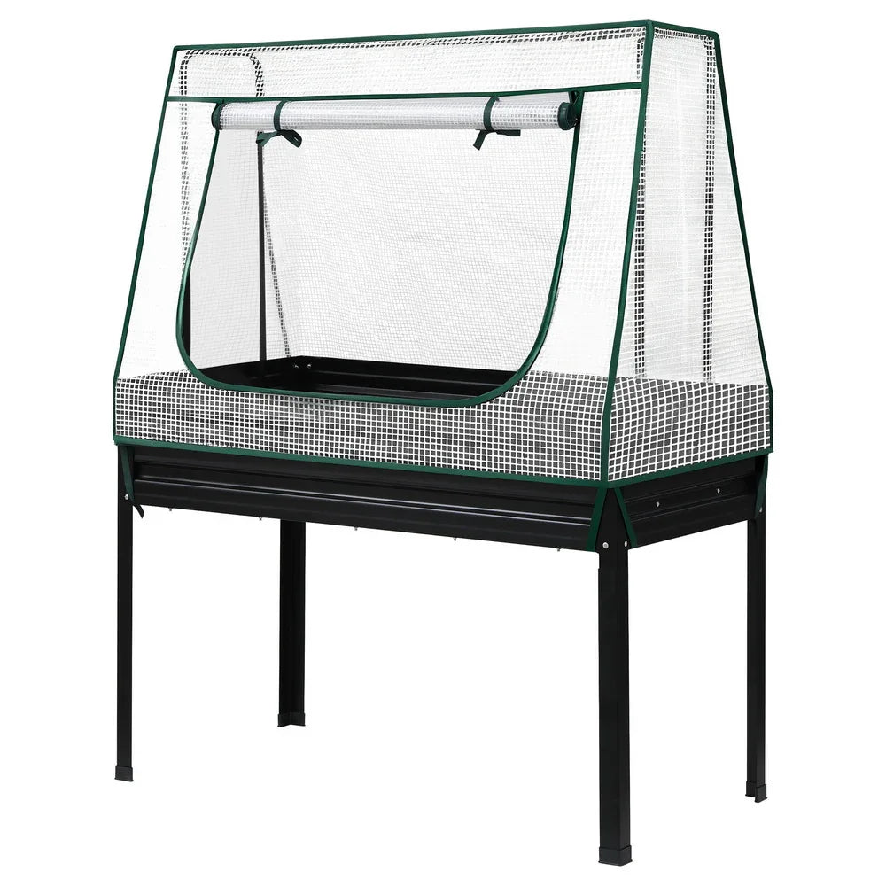 Green Fingers Elevated Metal Garden Bed Kit w Mini Greenhouse Cover 116x60cm Stand-Up Height Trellis - Mekamart Australia