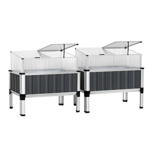 Green Fingers Raised Garden Bed x2 80x49x74cm Greenhouse Planter Box Galvanised Herb - Mekamart Australia