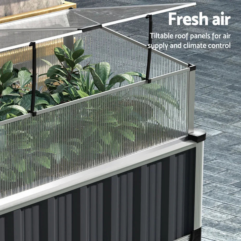 Green Fingers Raised Garden Bed x2 80x49x74cm Greenhouse Planter Box Galvanised Herb - Mekamart Australia