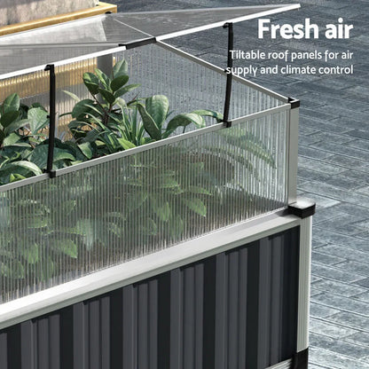 Green Fingers Raised Garden Bed x2 80x49x74cm Greenhouse Planter Box Galvanised Herb - Mekamart Australia