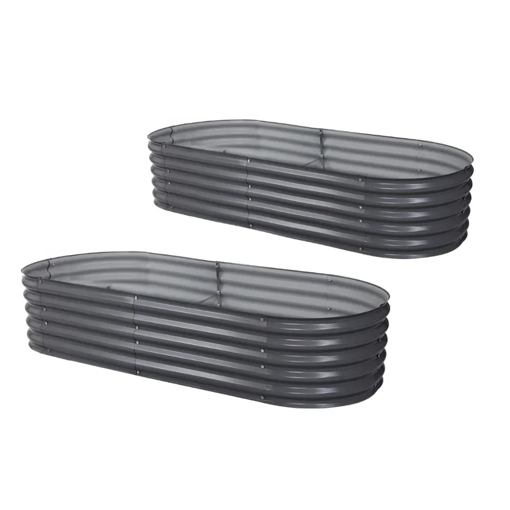 2x Green Fingers Raised Garden Bed 160X80X42cm Oval Planter Box Raised Container Galvanised - Mekamart Australia