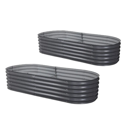 2x Green Fingers Raised Garden Bed 160X80X42cm Oval Planter Box Raised Container Galvanised - Mekamart Australia