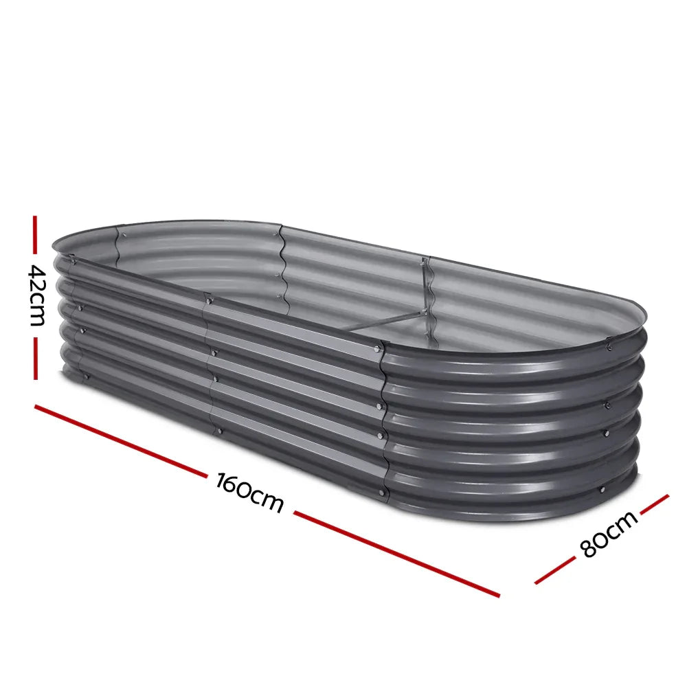 2x Green Fingers Raised Garden Bed 160X80X42cm Oval Planter Box Raised Container Galvanised - Mekamart Australia