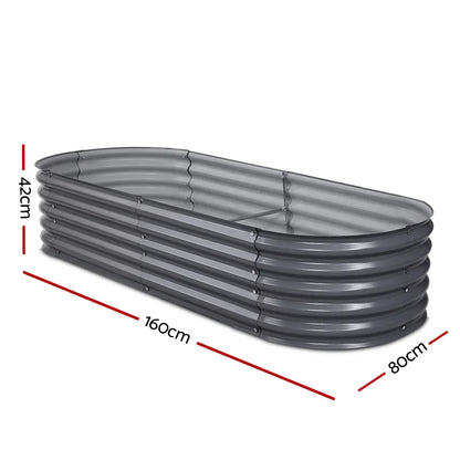 2x Green Fingers Raised Garden Bed 160X80X42cm Oval Planter Box Raised Container Galvanised - Mekamart Australia