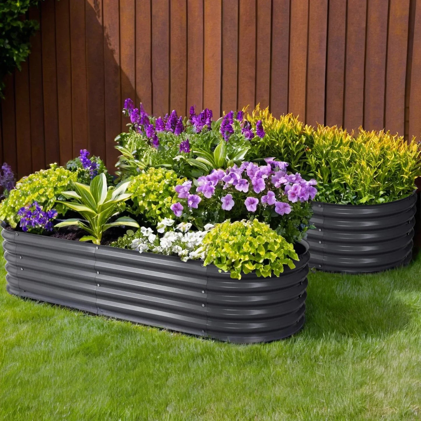 2x Green Fingers Raised Garden Bed 160X80X42cm Oval Planter Box Raised Container Galvanised - Mekamart Australia