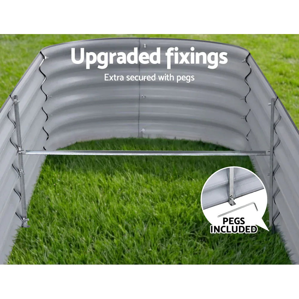 2x Raised Green Fingers Garden Bed 240X80X42cm Oval Planter Box Container Galvanised - Mekamart Australia