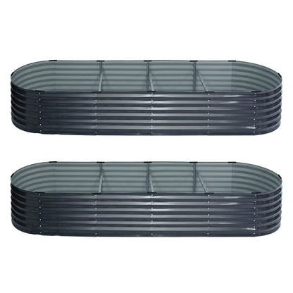 2x Green Fingers Raised Garden Bed 320X80X42cm Oval Planter Box Container Galvanised - Mekamart Australia