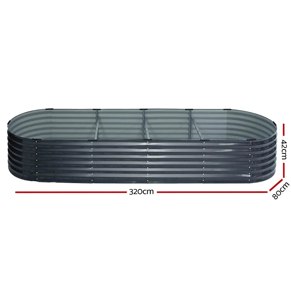 2x Green Fingers Raised Garden Bed 320X80X42cm Oval Planter Box Container Galvanised - Mekamart Australia