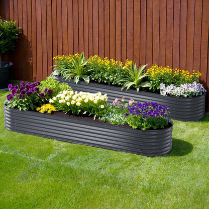 2x Green Fingers Raised Garden Bed 320X80X42cm Oval Planter Box Container Galvanised - Mekamart Australia