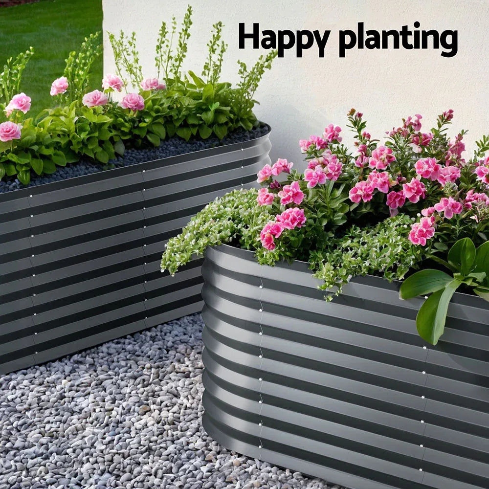 2x Green Fingers Raised Garden Bed 320X80X56cm Oval Planter Box - Mekamart Australia