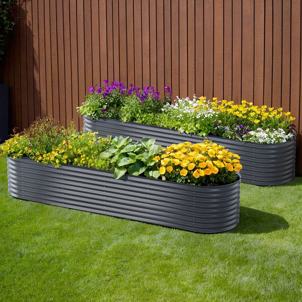 2x Green Fingers Raised Garden Bed 320X80X56cm Oval Planter Box - Mekamart Australia