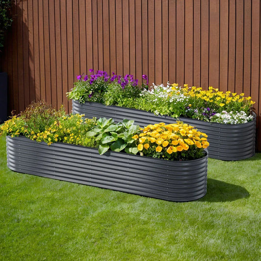 2x Green Fingers Raised Garden Bed 320X80X56cm Oval Planter Box - Mekamart Australia