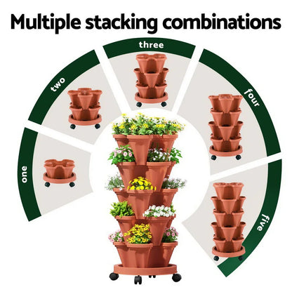 Green Fingers Raised Garden Bed 5 Tier Vertical Garden Brick Red Strawberry Stackable Planters Herbs Petunias - Mekamart Australia