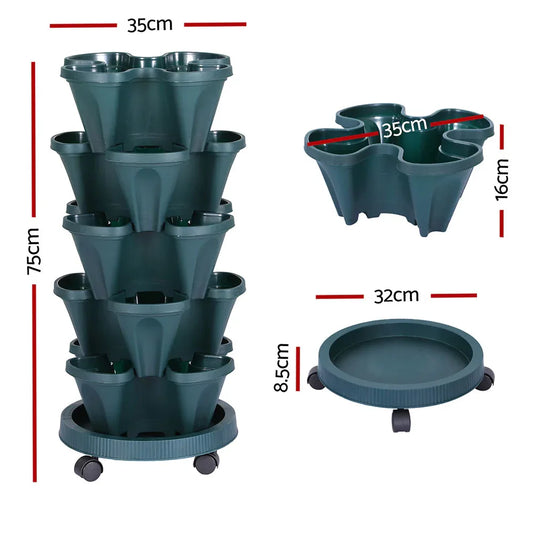Green Fingers Garden Bed 5 Tier Vertical Garden Strawberry Stackable Planters Herbs Petunias - Mekamart Australia
