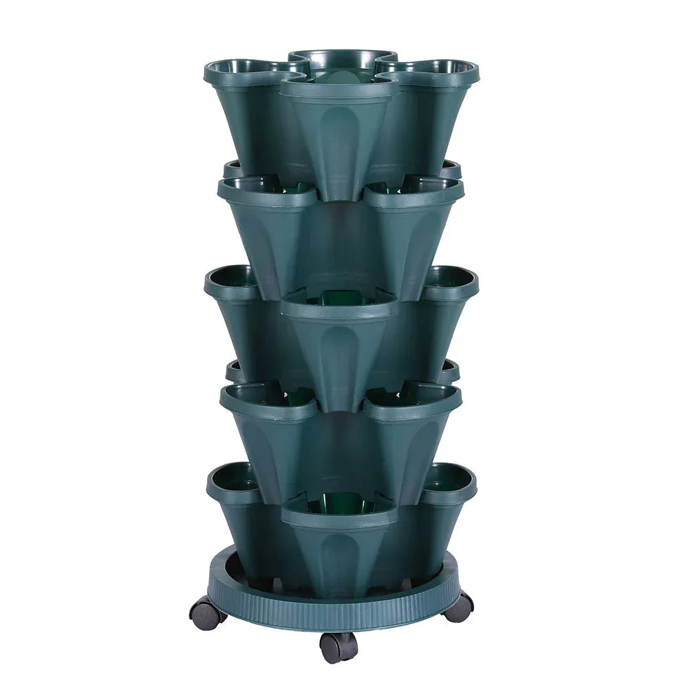 Green Fingers Garden Bed 5 Tier Vertical Garden Strawberry Stackable Planters Herbs Petunias - Mekamart Australia