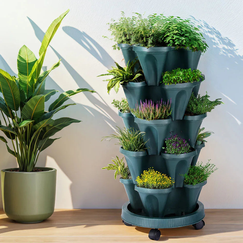 Green Fingers Garden Bed 5 Tier Vertical Garden Strawberry Stackable Planters Herbs Petunias - Mekamart Australia