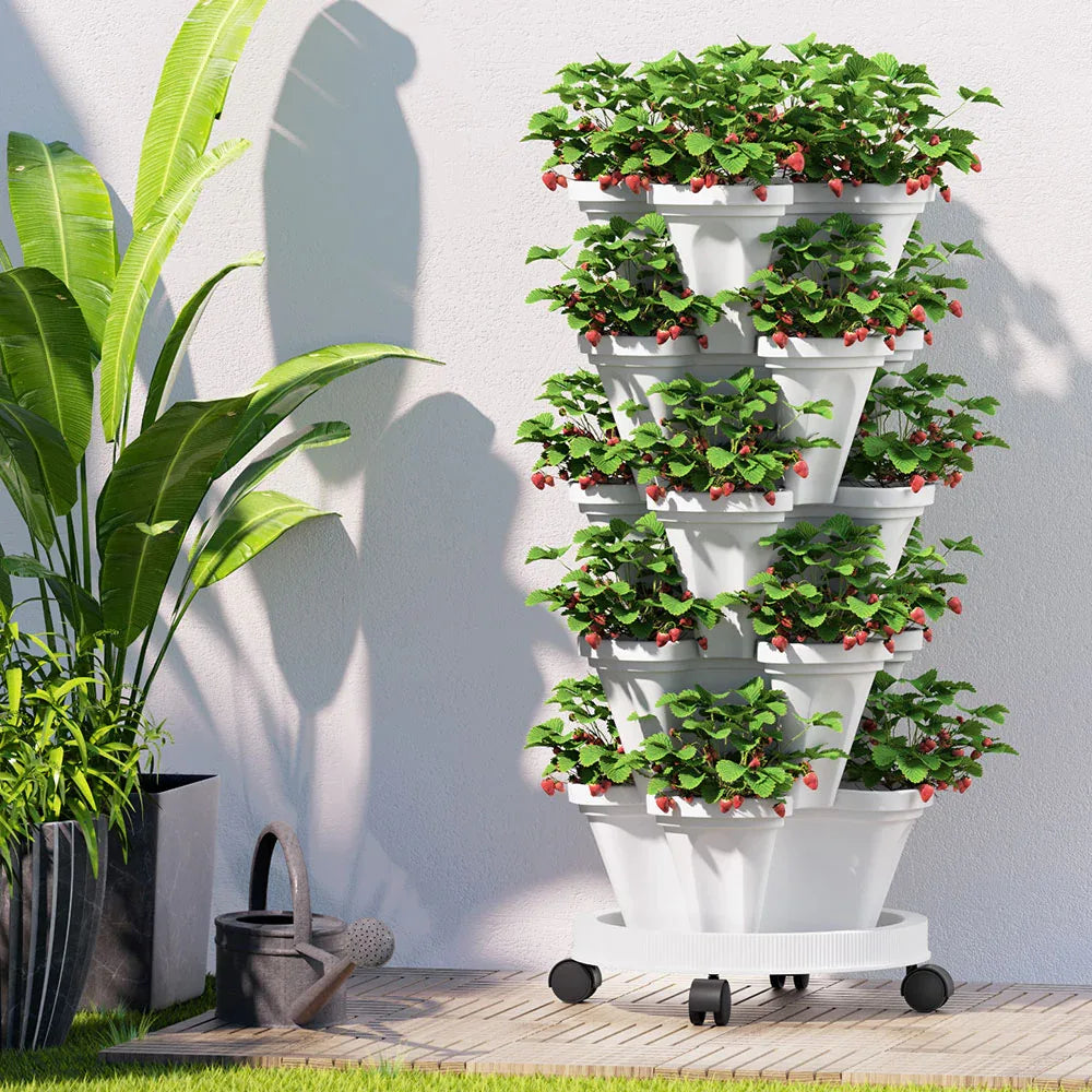 Green Fingers Garden Bed 5 Tier Vertical Garden Strawberry Stackable Planters Herbs Petunias - Mekamart Australia