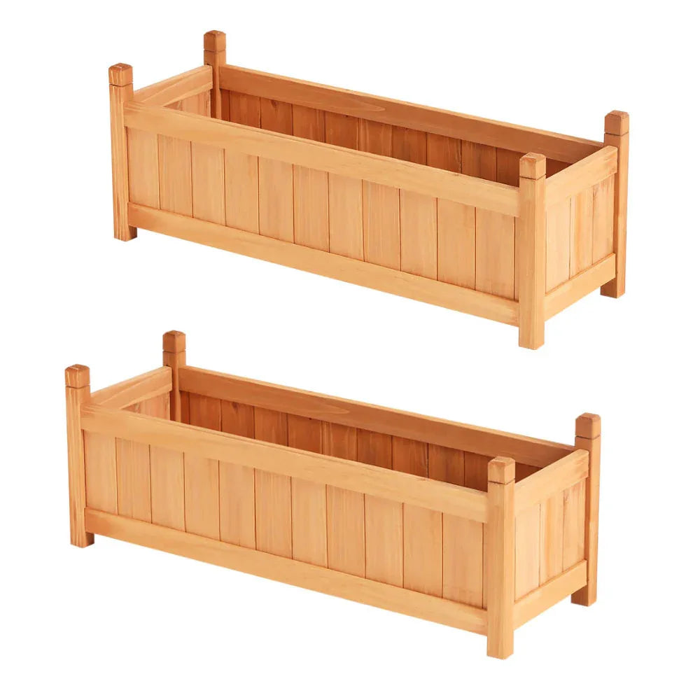 2x Green Fingers Raised Garden Bed 90x30x33cm Wooden Planter Box Raised Container Growing - Mekamart Australia