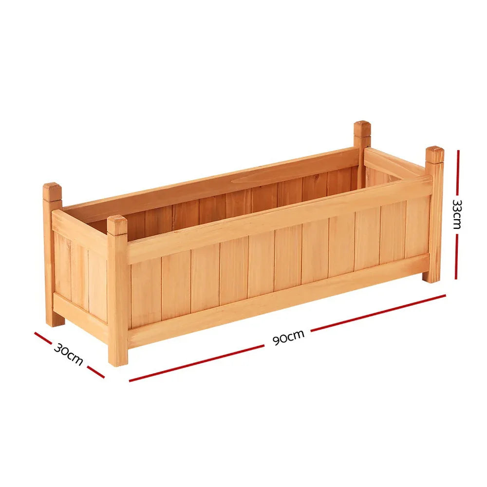 2x Green Fingers Raised Garden Bed 90x30x33cm Wooden Planter Box Raised Container Growing - Mekamart Australia