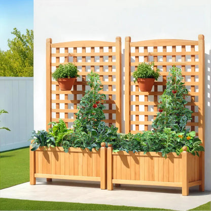 Green Fingers 2X Garden Bed Wooden 64x35x115cm Planter Raised Box Container Trellis - Mekamart Australia