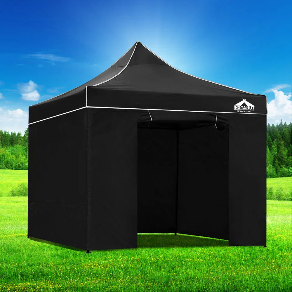 Instahut Gazebo Pop Up Marquee 3x3m Folding Tent Wedding Gazebos 500D Black - Mekamart Australia