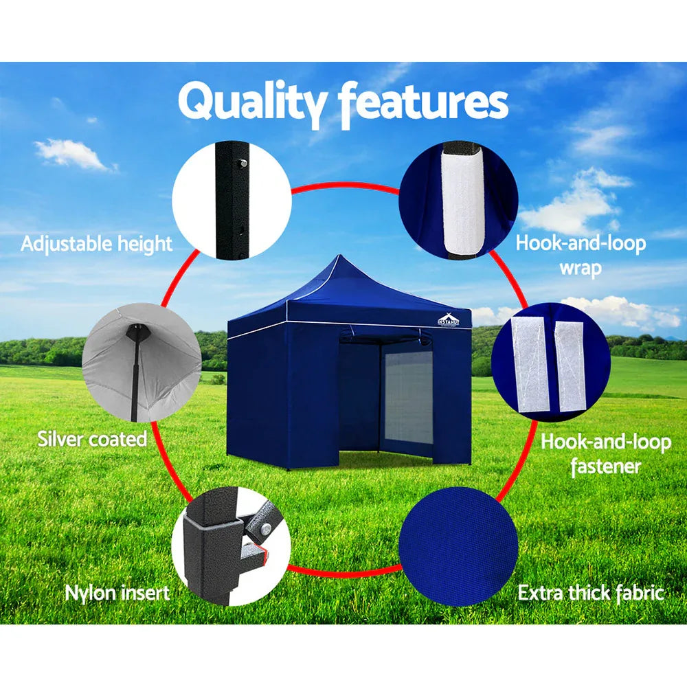 Instahut Gazebo Pop Up Marquee 3x3 Folding Tent Wedding Gazebos 500D Oxford Blue - Mekamart Australia