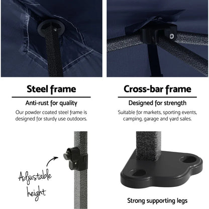 Instahut Gazebo Pop Up Marquee 3x3 Folding Tent Gazebos Camping 500D Oxford Navy - Mekamart Australia