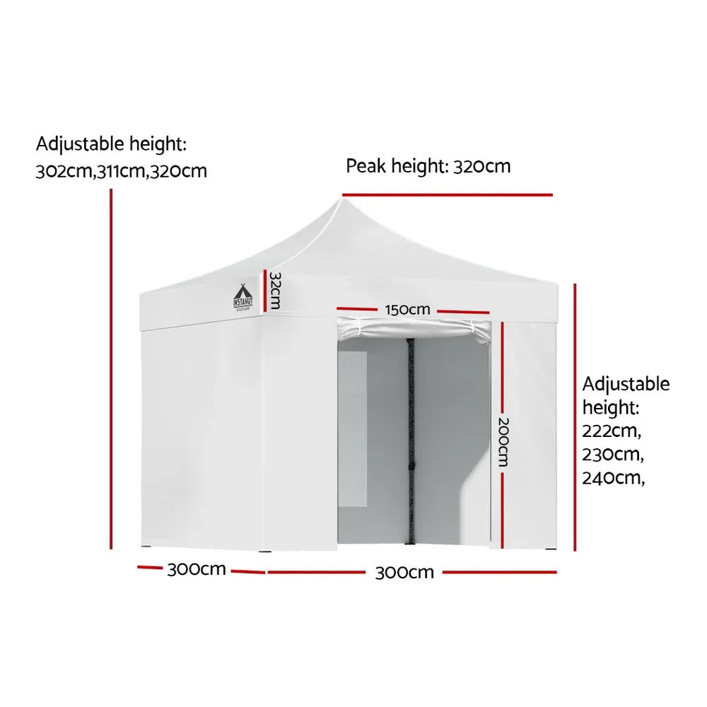 Instahut Gazebo Pop Up Marquee 3x3 Folding Tent Wedding Gazebos 500D White - Mekamart Australia