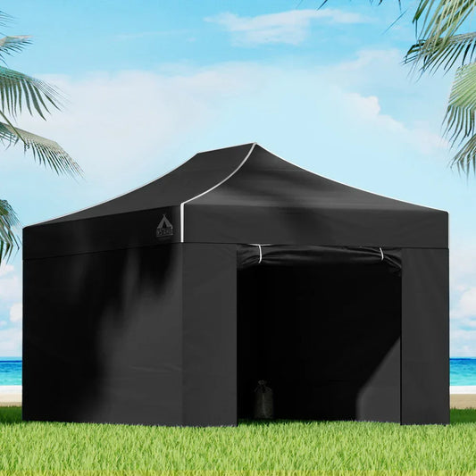 Instahut Gazebo Pop Up Marquee 3x4.5 Folding Tent Wedding Gazebos 500D Black - Mekamart Australia
