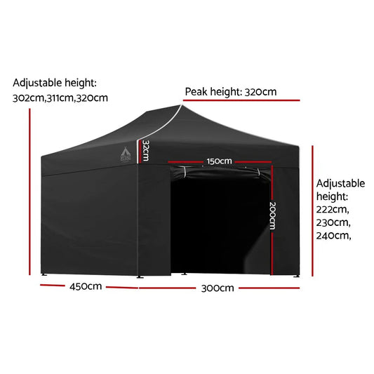 Instahut Gazebo Pop Up Marquee 3x4.5 Folding Tent Wedding Gazebos 500D Black - Mekamart Australia