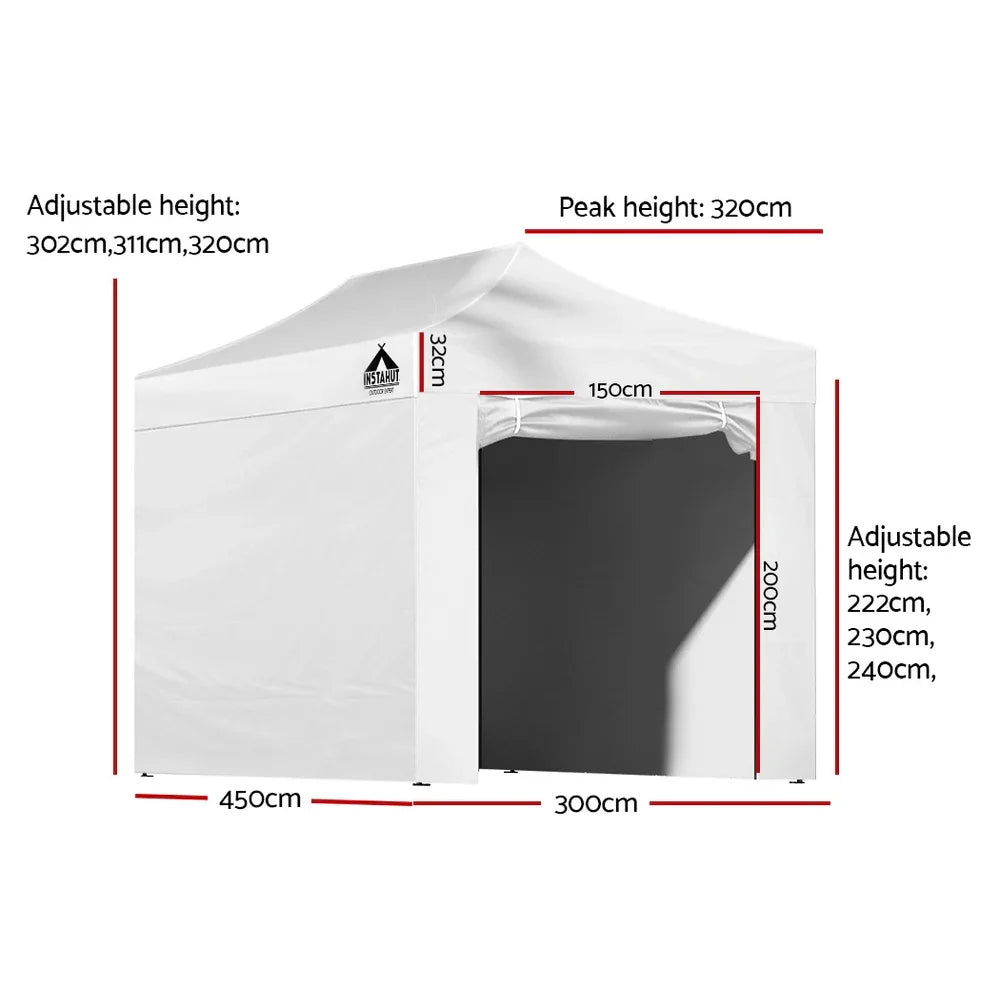 Instahut Gazebo 3x4.5 Pop Up Marquee Folding Tent Wedding Gazebos Camping Outdoor Shade Canopy White - Mekamart Australia