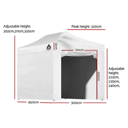 Instahut Gazebo 3x4.5 Pop Up Marquee Folding Tent Wedding Gazebos Camping Outdoor Shade Canopy White - Mekamart Australia