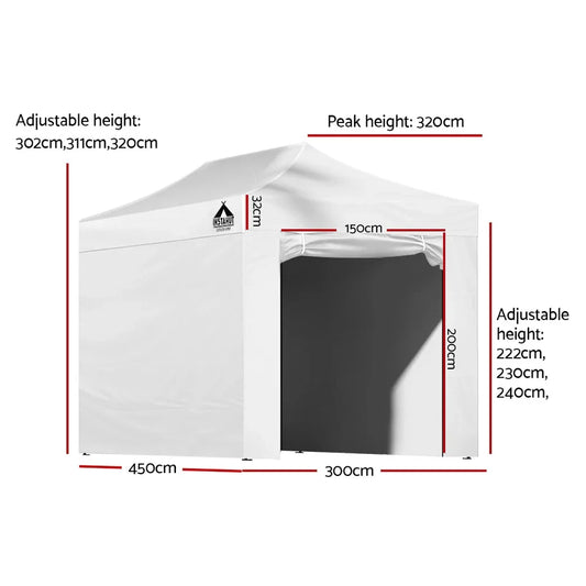 Instahut Gazebo 3x4.5 Pop Up Marquee Folding Tent Wedding Gazebos Camping Outdoor Shade Canopy White - Mekamart Australia